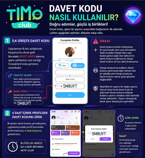Timo Club davet kodu SM8UYT nasıl kullanılır — adım adım görsel rehber